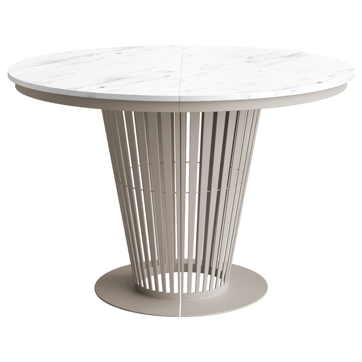 Masa rotunda extensibila Nilgau 120, MIRJAN 24, casmir + marmura bianco, 120/196x76 cm