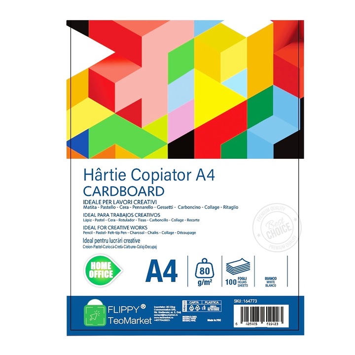 A4 fénymásolópapír Mutual Trust Cardboard, Flippy, 80 g/m2, 100 lap/csomag, 210 x 297 mm, multifunkciós papír nyomtatáshoz, másoláshoz és kreatív projektekhez