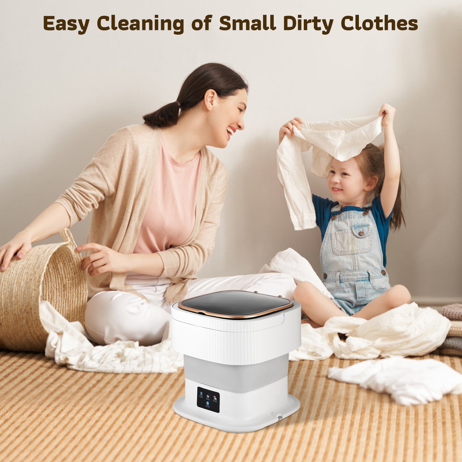 Masina de spalat mini portabila, 10 L, pliabila, alb, cu cos de dezhidratare