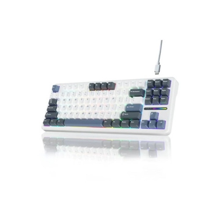 Tastatură mecanică gaming AULA F87 Pro, 87 taste, Switch-uri Greywood V4, Alb, Tri-Modal
