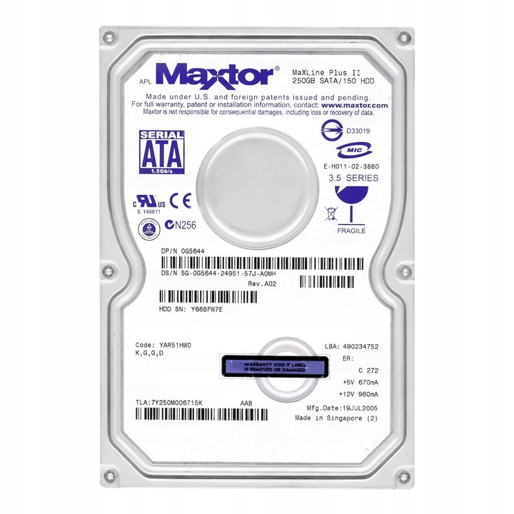 Hard Disk 3.5'' Maxtor MaXLine Plus II 250GB, SATA, 7200RPM, 8MB