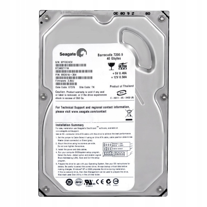 Hard Disk 3.5'' Seagate Barracuda 7200.9 40GB 7200RPM 2MB ATA
