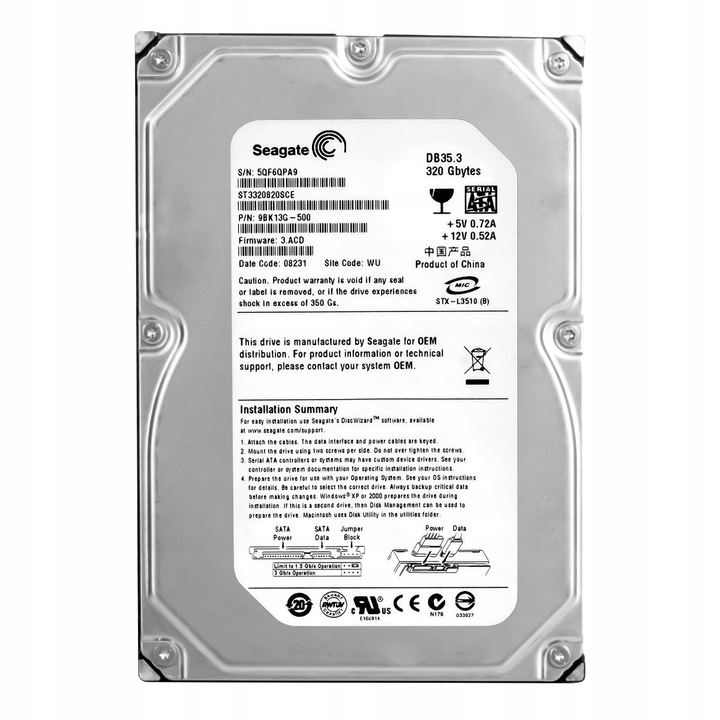 Hard Disk 3.5'' Seagate DB35.3 320GB 7200RPM SATA II 8MB