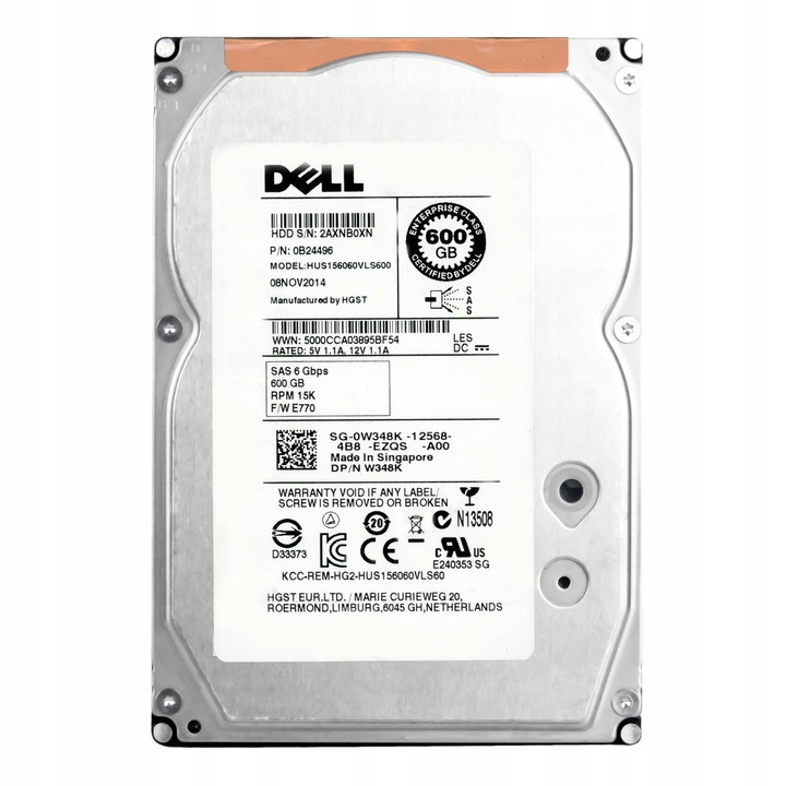 Hard Disk 600GB 15K 64MB SAS-2 3.5'' Dell