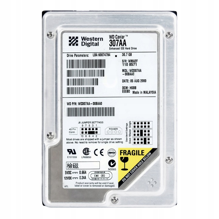 Hard Disk 3.5'' CAVIAR 307AA, 30.7GB, 5400RPM, 2MB Cache, ATA