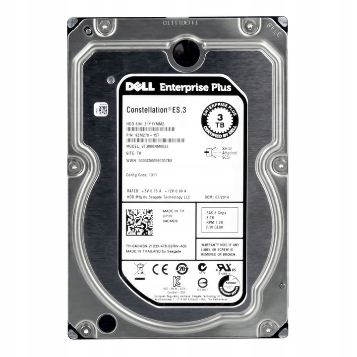 Merevlemez belső 3TB Dell, 7200RPM, 128MB, SAS-2, 3.5"