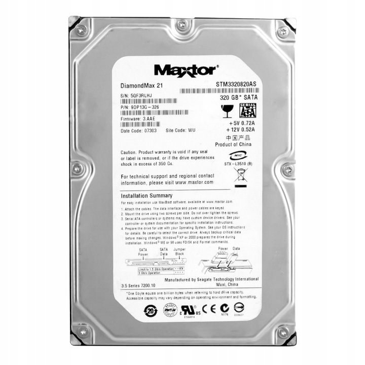 Hard Disk 320GB, Maxtor DiamondMax 21, 7200RPM, SATA II, 3.5''