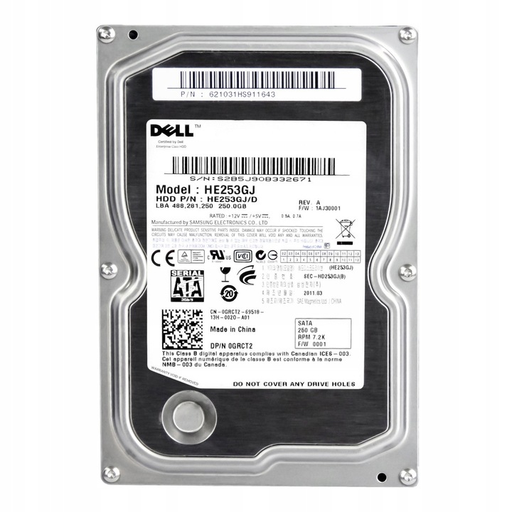 Dysk HDD Dell 250GB HE253GJ SATA, 3.5", pentru birou si acasa