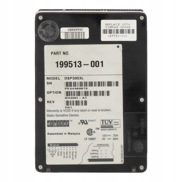 Merevlemez 3.5'' Compaq DSP3053L 535MB SCSI 50-PIN 5400RPM