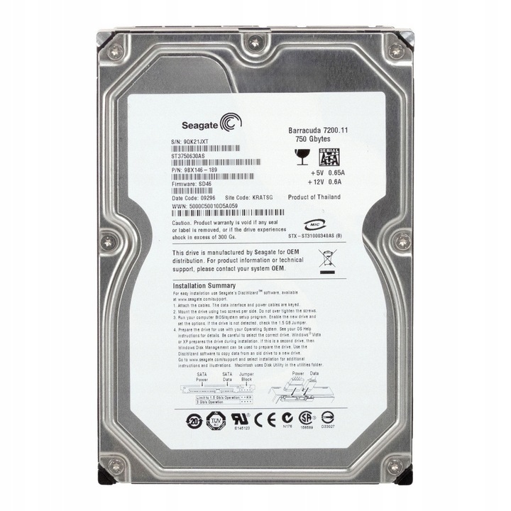 Hard Disk 3.5'' Seagate Barracuda 7200.11 750GB 7200RPM 16MB SATA II