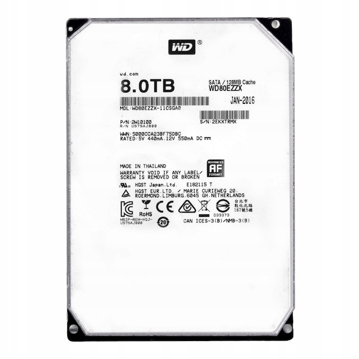 Hard Disk 8TB, Western Digital, 3.5'', SATA III, 5700RPM, 128MB Cache