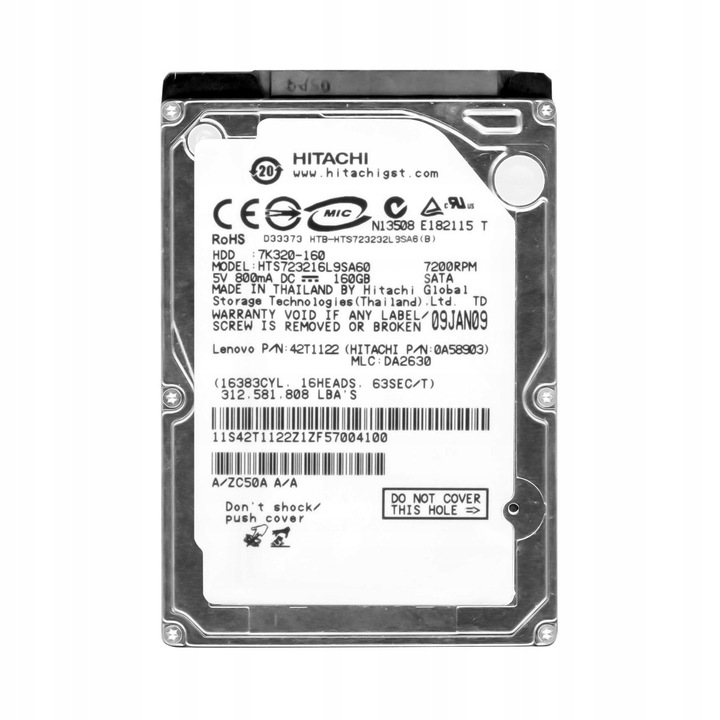 Hard Disk 2.5'' Hitachi TravelStar 7K320 160GB, SATA, 7200RPM, 16MB Cache