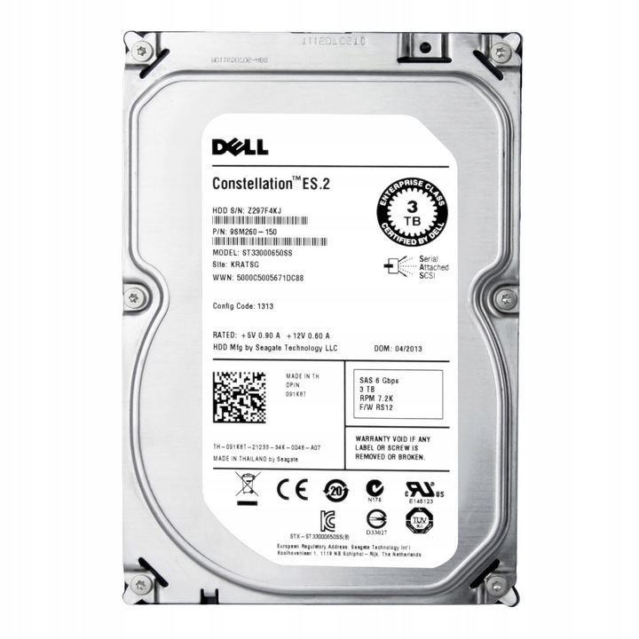 Merevlemez 3.5'' Dell 3TB 7200RPM 64MB SAS-2