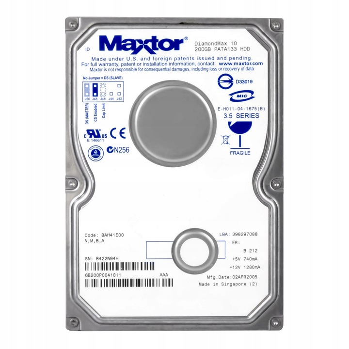 Hard Disk 200GB Maxtor DiamondMax 10 7200RPM 8MB IDE 3.5''
