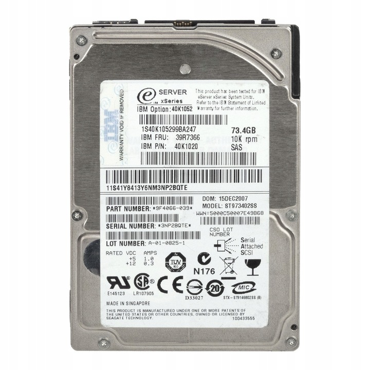 Hard Disk 2.5'' IBM 39R7366 73GB 10K 8MB SAS