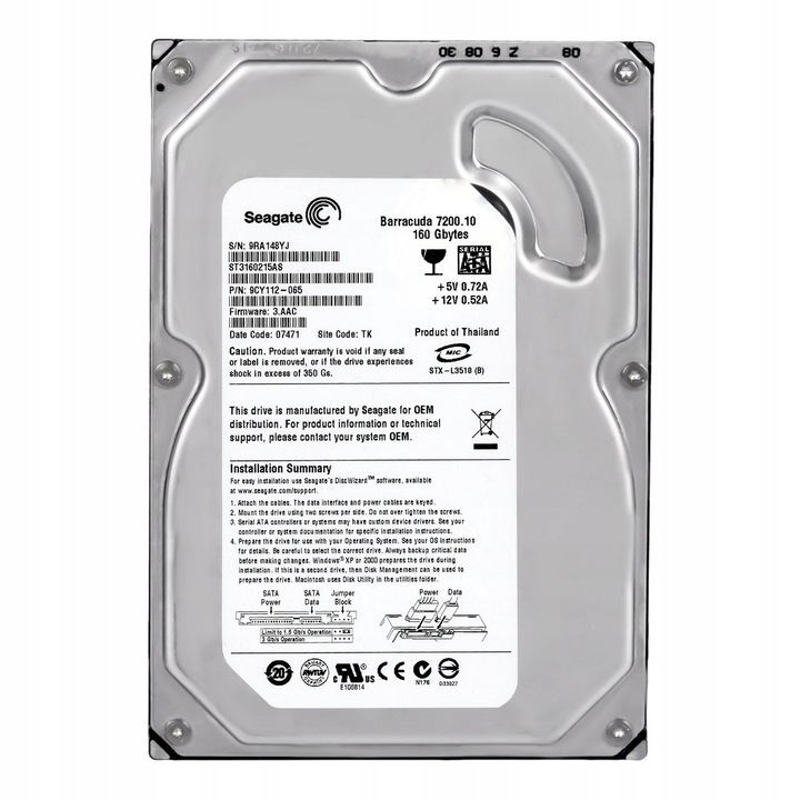 Merevlemez 3.5'' Seagate Barracuda 7200.10 160GB 7200RPM SATA II 2MB