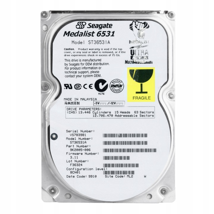 Hard Disk 3.5", Seagate, MEDALIST 6531, 6.5GB, 5400RPM, ATA