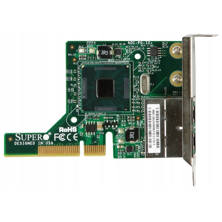 Supermicro AOC-PG-i2+ hálózati kártya, 2 portos, PCI-Express x4, RJ45, alacsony profilú