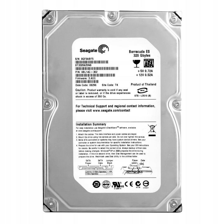 Hard Disk 3.5'', Seagate Barracuda ES, 320GB, 7200RPM, SATA II