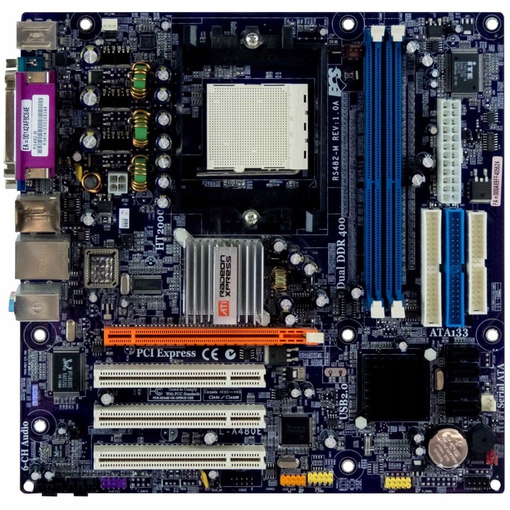 ECS L-A480E RS482-M microATX alaplap, 2 DDR foglalat, 244x244mm, többszínű