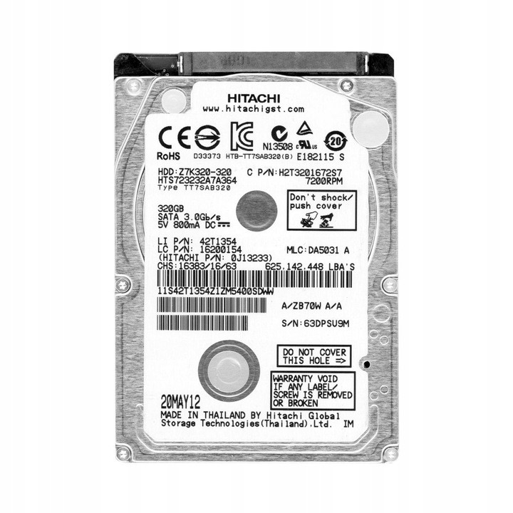 Hard Disk 2.5'' Hitachi TravelStar Z7K320 320GB 7200RPM SATA II 16MB