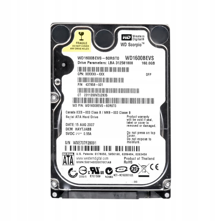 Hard Disk 2.5'' Western Digital Scorpio 160GB, 5400RPM, 8MB Cache