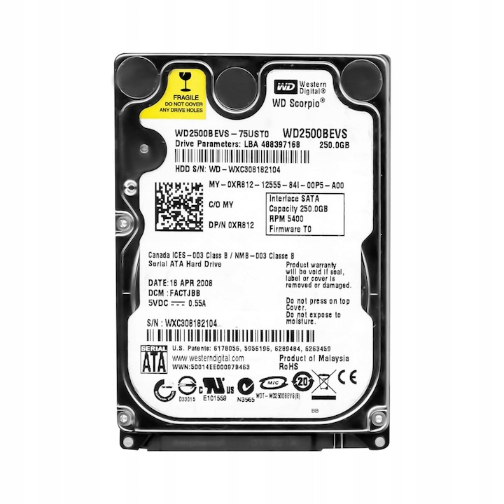 Hard Disk 250GB, Western Digital, Scorpio, 5400RPM, 8MB, 2.5''