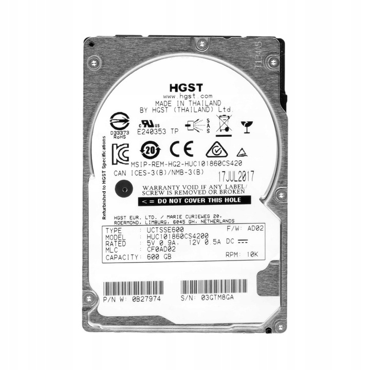 Hard Disk 2.5'' HGST 600GB 10K 128MB SAS-3