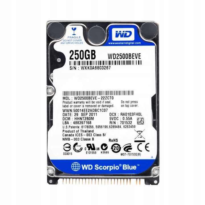 Hard Disk 2.5'' Western Digital Scorpio Blue 250GB 5400RPM 8MB IDE