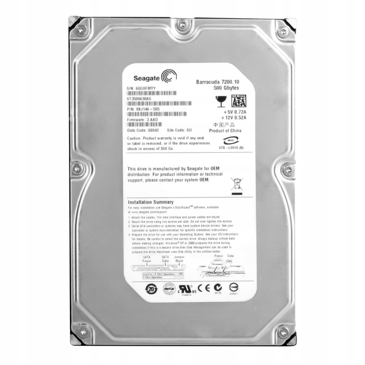 Hard Disk 500GB Seagate Barracuda 7200.10 7200RPM SATA II 3.5"