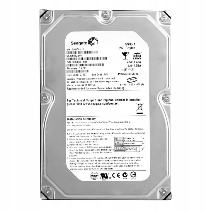 Hard Disk 250GB Seagate SV35.1 7200RPM 8MB ATA 3.5"