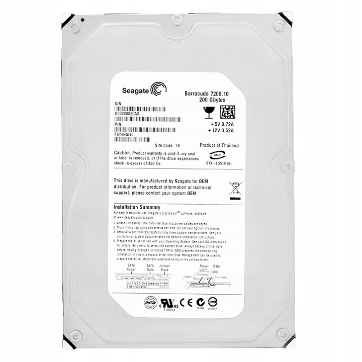 Hard Disk 200GB Seagate Barracuda 7200.10 7200RPM SATA II 3.5"