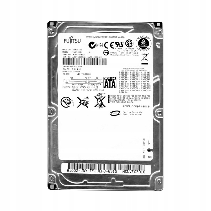 Merevlemez 2.5'' Fujitsu 40GB 5400RPM 8MB SATA
