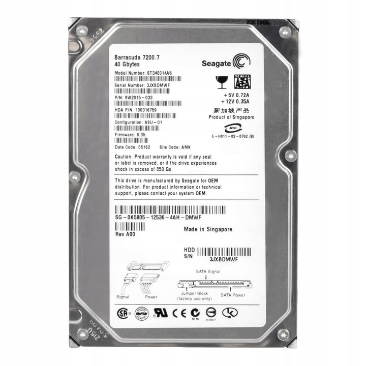 Hard Disk 3.5'' Dell 40GB 7200RPM SATA 2MB