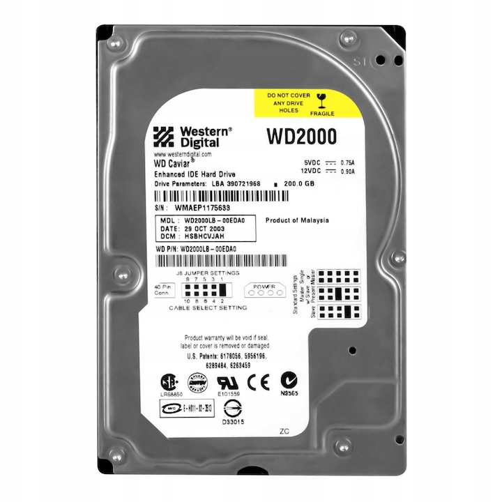 Hard Disk 200GB Western Digital CAVIAR 7200RPM 2MB ATA 3.5''