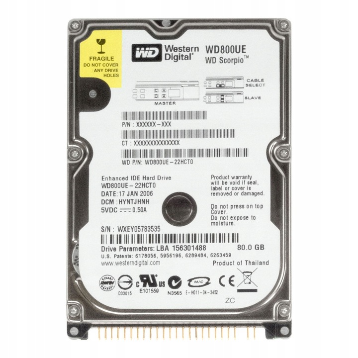 Hard Disk 80GB, Western Digital, SCORPIO, 5400RPM, 2MB, 2.5''