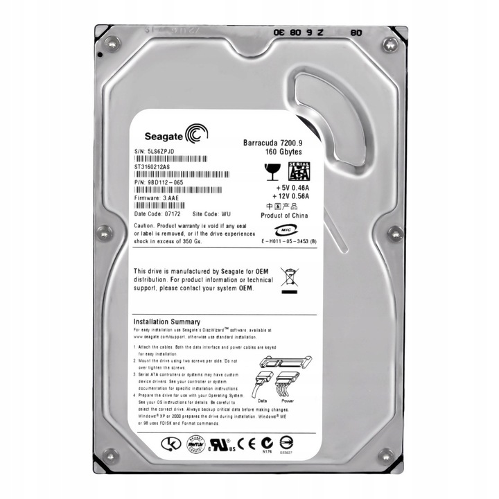 Hard Disk 160GB SATA II 3.5" Seagate Barracuda 7200.9 7200RPM 2MB