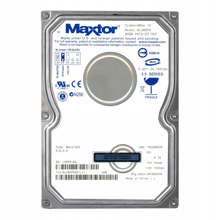 Hard Disk 3.5'' Maxtor DiamondMax 10 80GB 7200RPM 8MB ATA