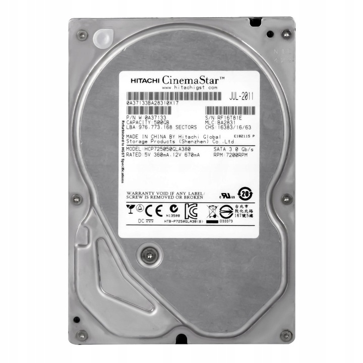 Hard Disk 500GB Hitachi CinemaStar P7K500 7200RPM SATA II 3.5''