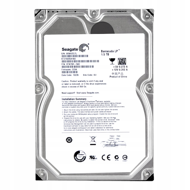 Hard Disk 3.5" Seagate Barracuda LP 1.5TB, SATA II, 5900rpm, 32MB, 146.99x101.85x26.1cm