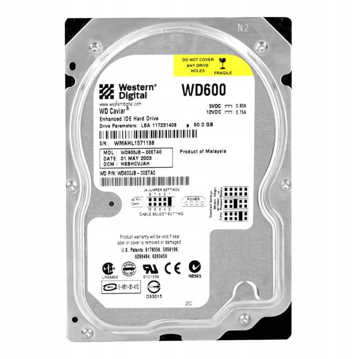 Hard Disk 3.5'' Western Digital CAVIAR 60GB 7200RPM 8MB ATA