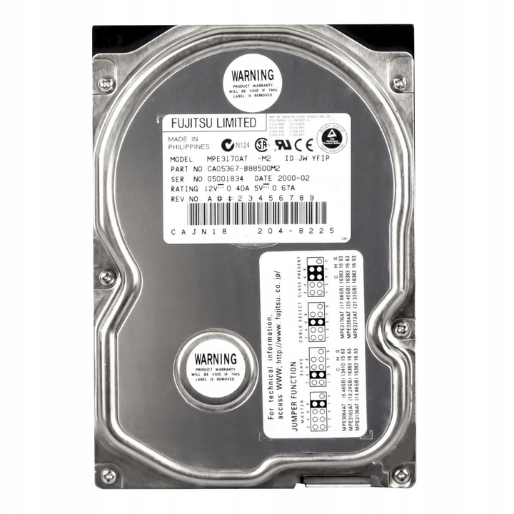 Merevlemez 3.5'', Fujitsu, MPE3170AT, 17GB, 5400RPM, ATA
