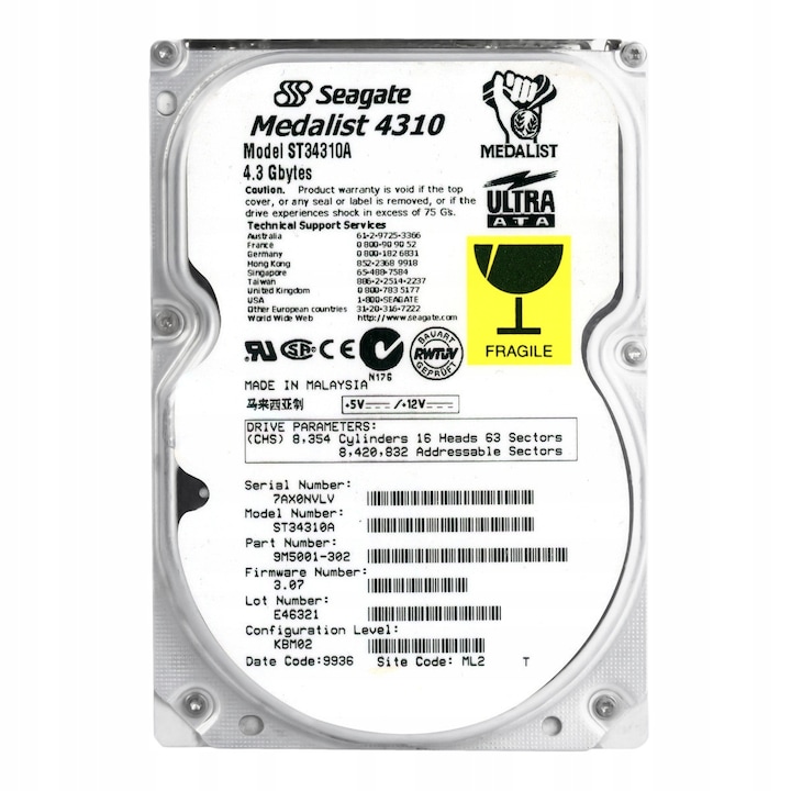 Hard Disk 3.5", Seagate, MEDALIST 4310, 4.3GB, 5400RPM, ATA