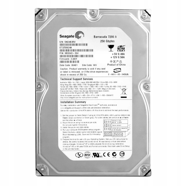 Hard Disk 3.5'', Seagate Barracuda 7200.9, 250GB, 7200RPM, 16MB