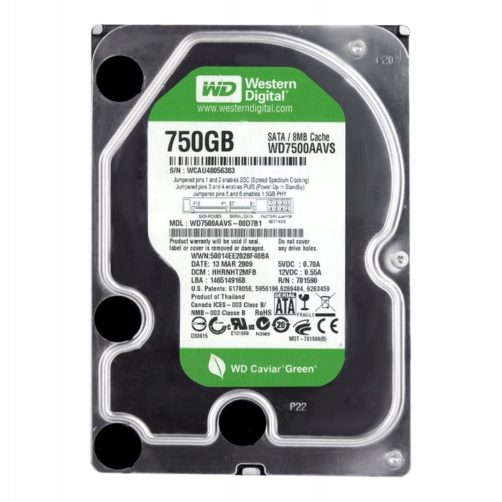 Hard Disk 3.5'' 750GB Western Digital Caviar Green 7200RPM, SATA II, 8MB