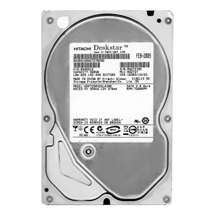 Hard Disk 320GB Hitachi DeskStar P7K500 7200RPM 8MB SATA II 3.5''