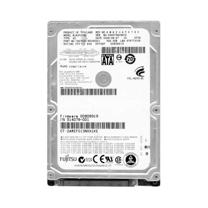 Hard Disk 500GB Fujitsu 5.4k 8MB SATA II 2.5''
