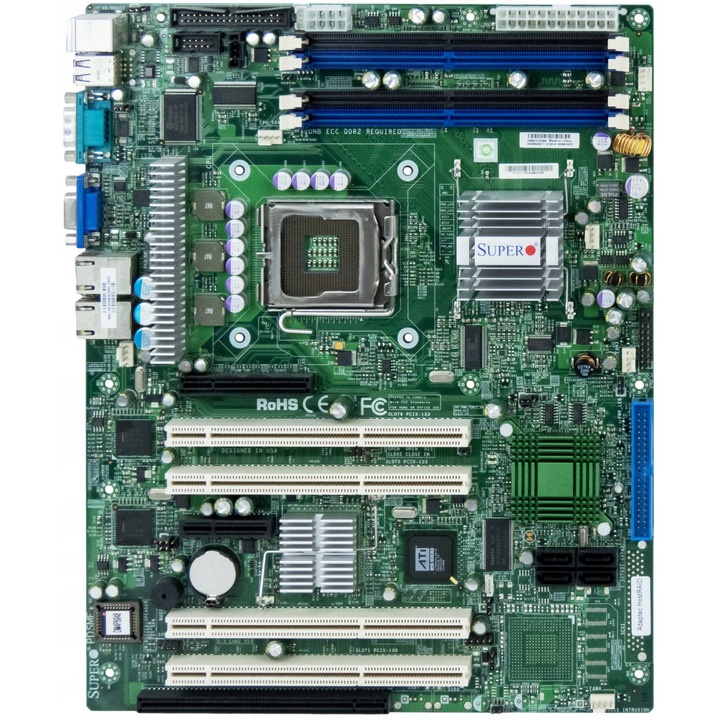 ATX alaplap PDSME+, LGA775, DDR2, 4 RAM foglalat, 3 PCI Express, 4 PCI-X