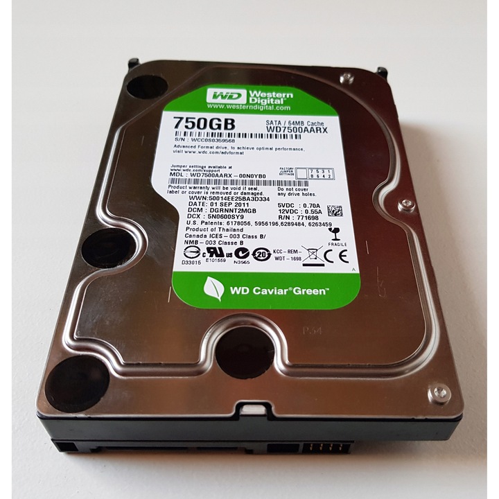 Hard Disk 3,5" Western Digital WD7500AARX 750GB SATA III 5400 RPM 64MB