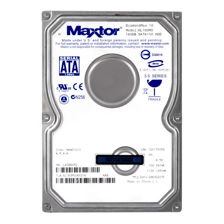 Hard Disk 3.5'', Maxtor DiamondMax 10, 160GB, SATA, 7200RPM